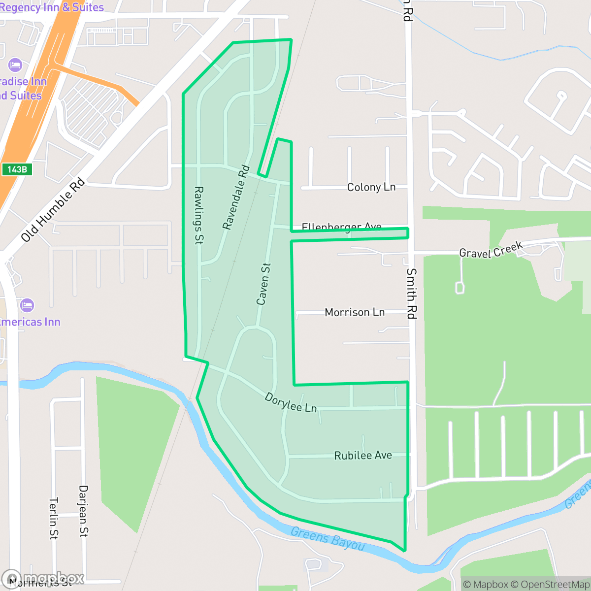 Map showing the location of Humble Road Place, Houston, TX