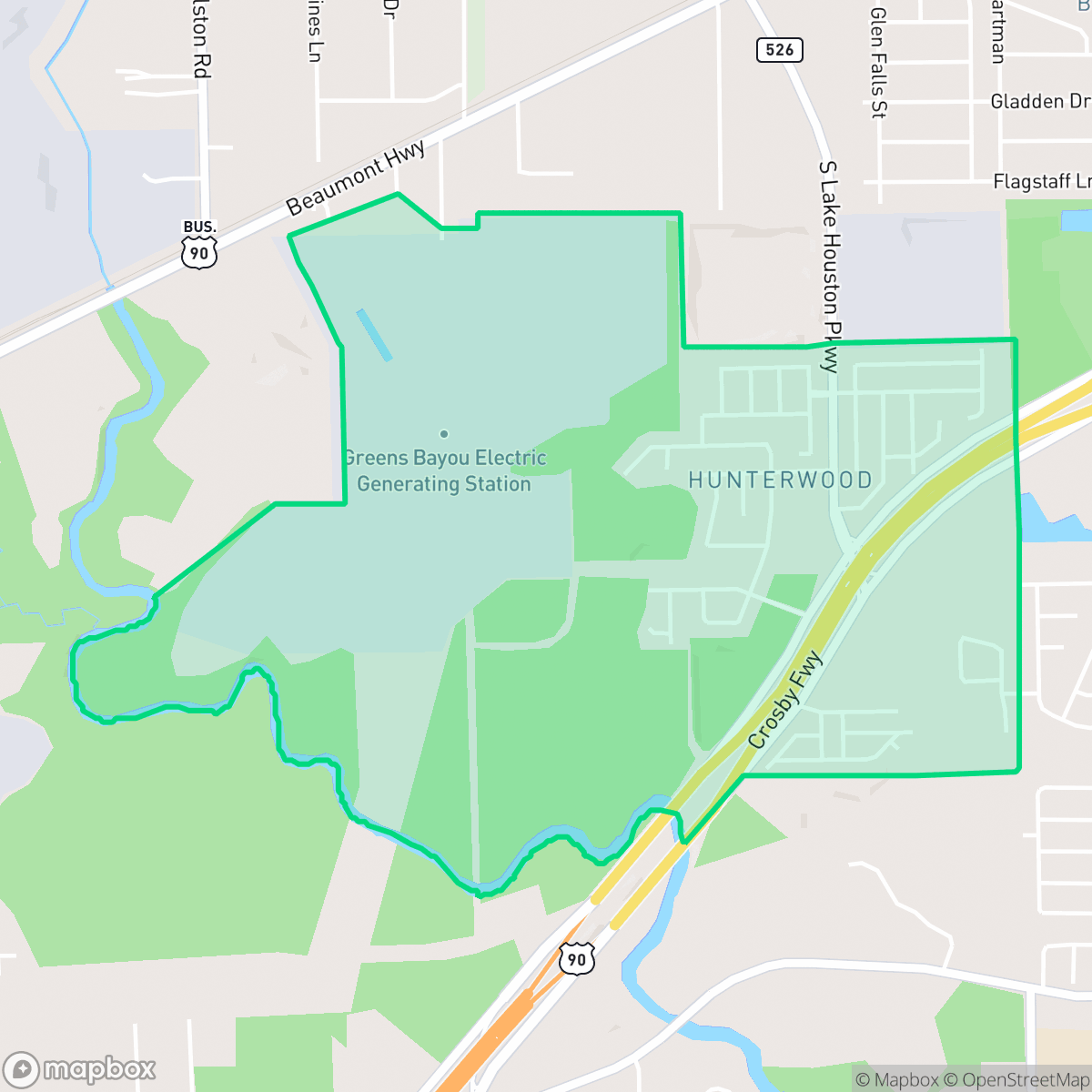 Map showing the location of Hunterwood, Houston, TX