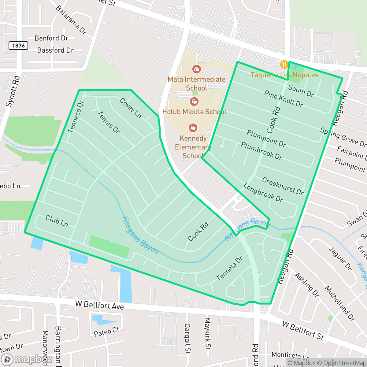 Map showing the location of Huntington Village, Houston, TX
