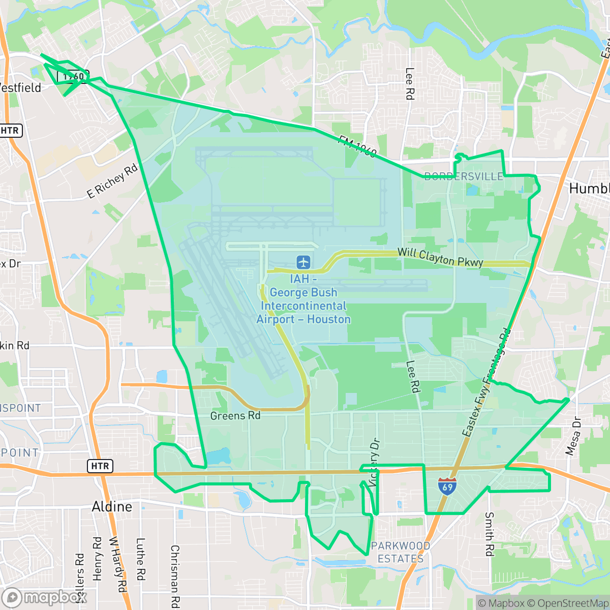 Map showing the location of Iah - Airport Area, Houston, TX