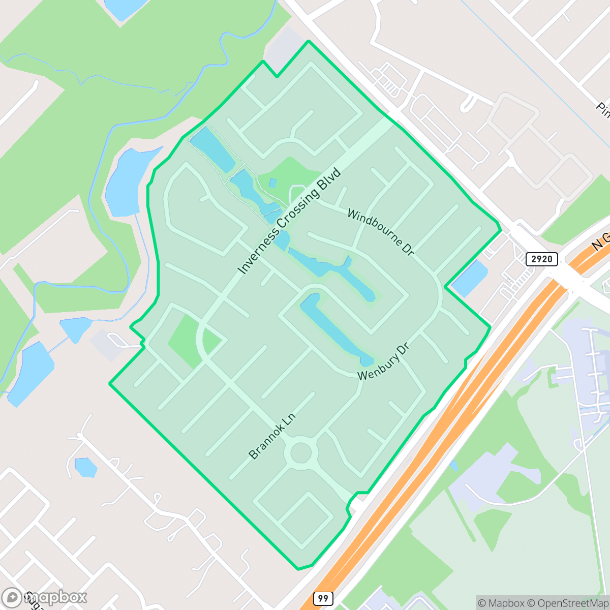 Map showing the location of Inverness Estates, Houston, TX
