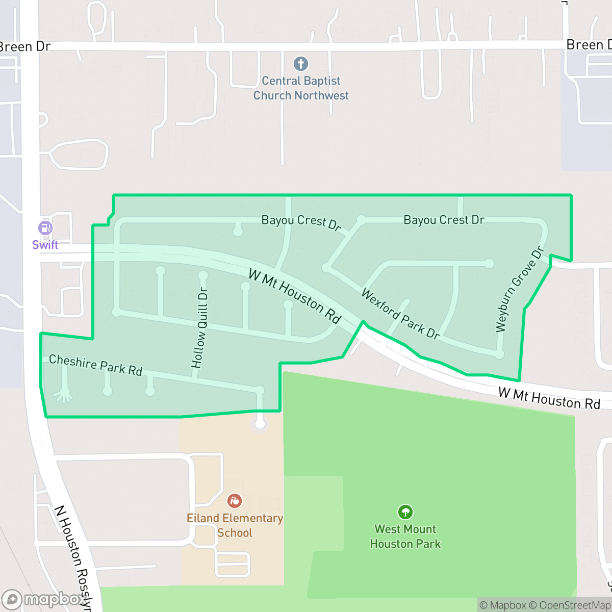 Map showing the location of Inwood Northwest, Houston, TX