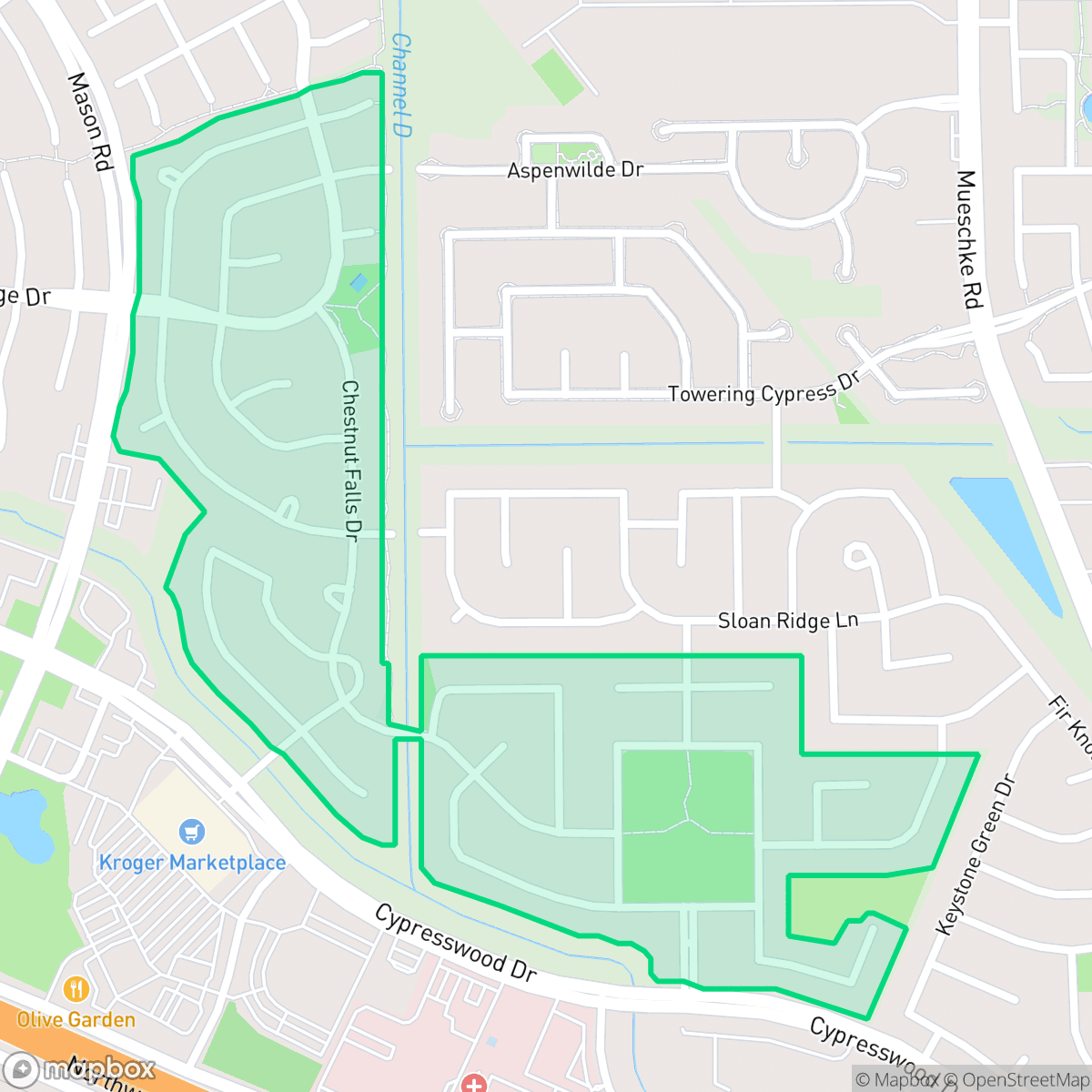 Map showing the location of Inwood Park, Houston, TX