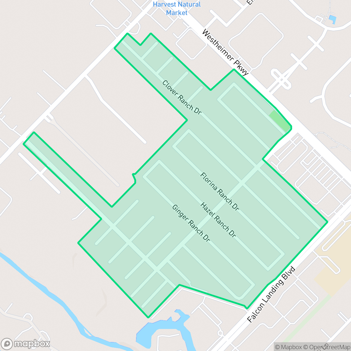 Map showing the location of Katy Creek Ranch, Houston, TX