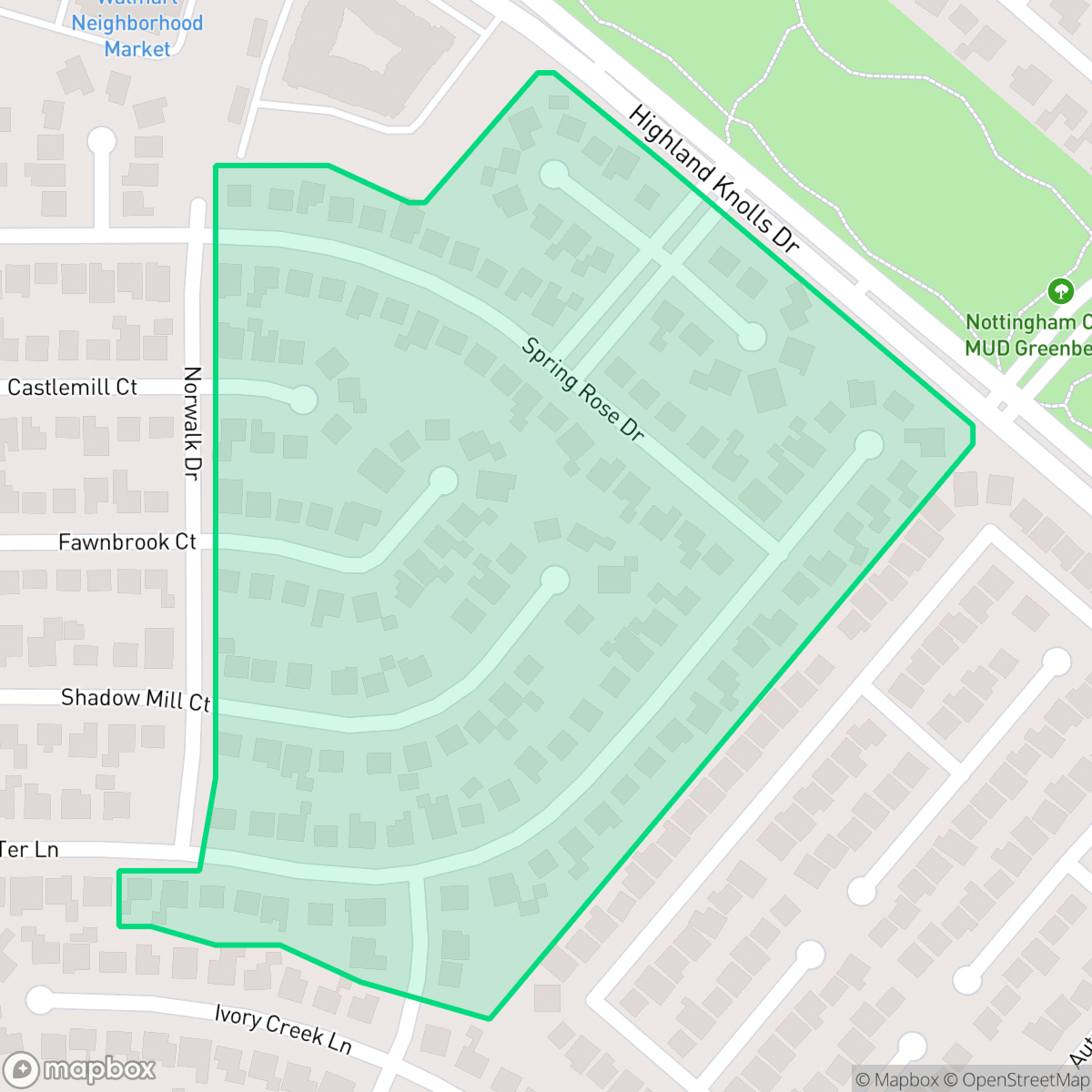 Map showing the location of Kelliwood Place, Houston, TX