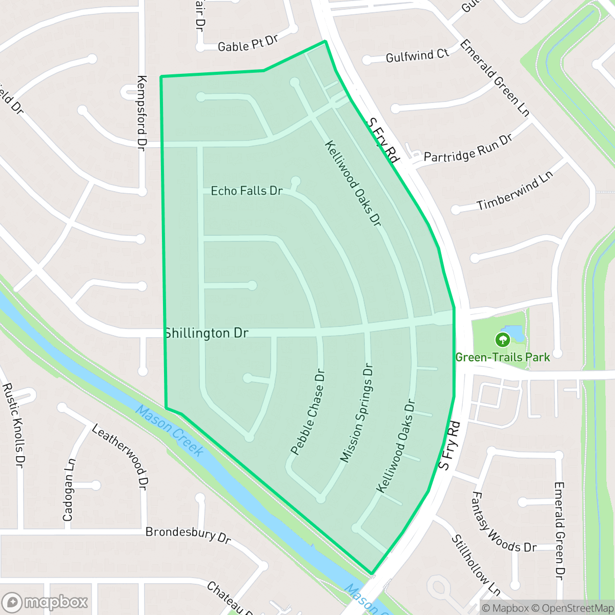 Map showing the location of Kelliwood, Houston, TX