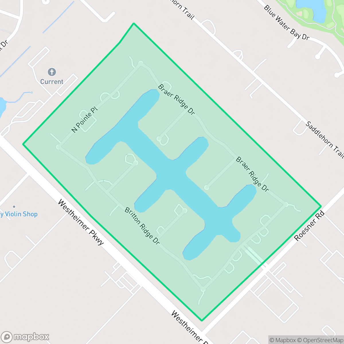 Map showing the location of Lake Pointe Estates, Houston, TX
