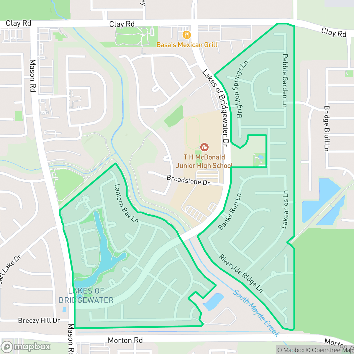 Map showing the location of Lakes of Bridgewater, Houston, TX