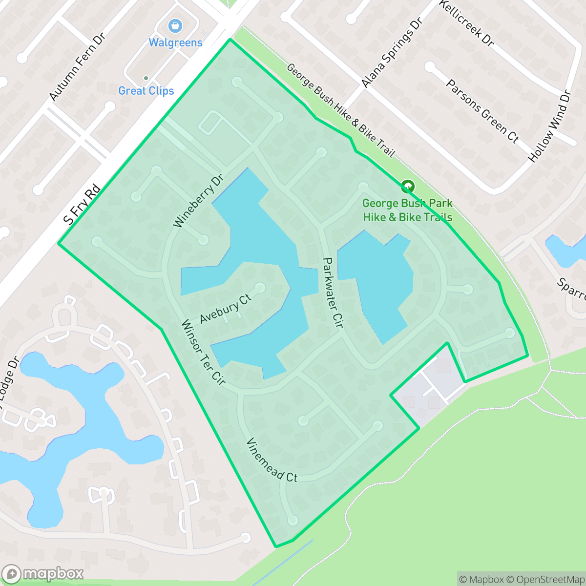 Map showing the location of Lakes of Buckingham, Houston, TX