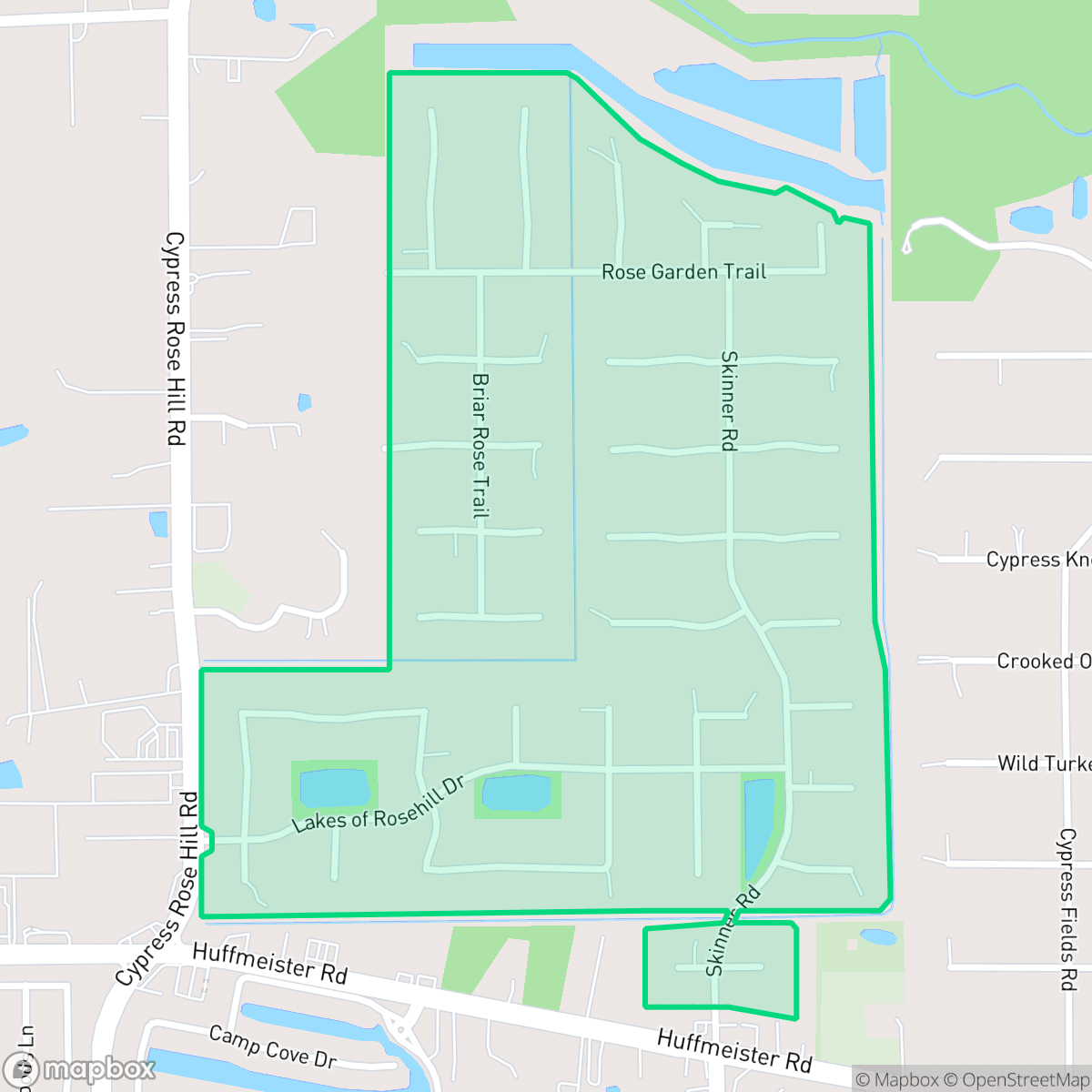 Map showing the location of Lakes of Rosehill, Houston, TX