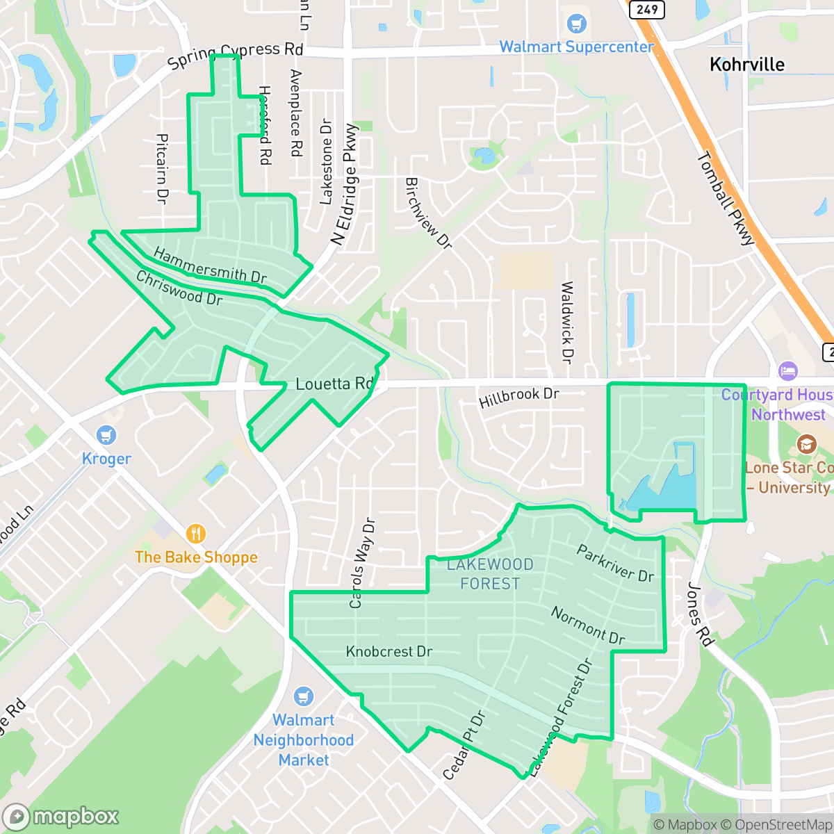 Map showing the location of Lakewood Forest, Houston, TX