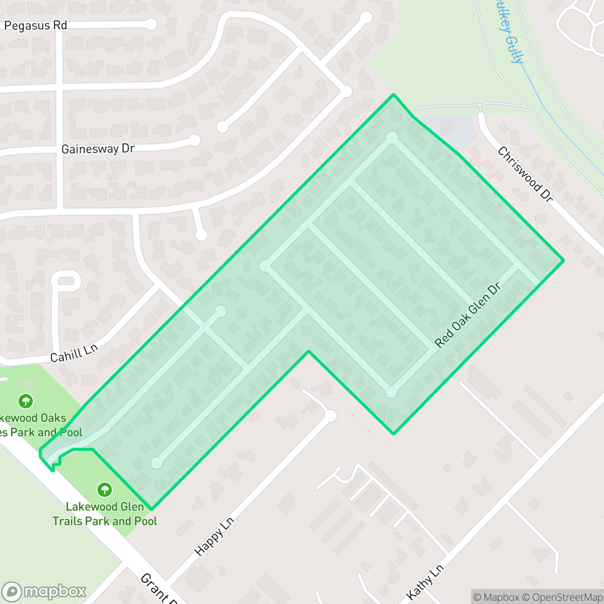 Map showing the location of Lakewood Glen Trails, Houston, TX