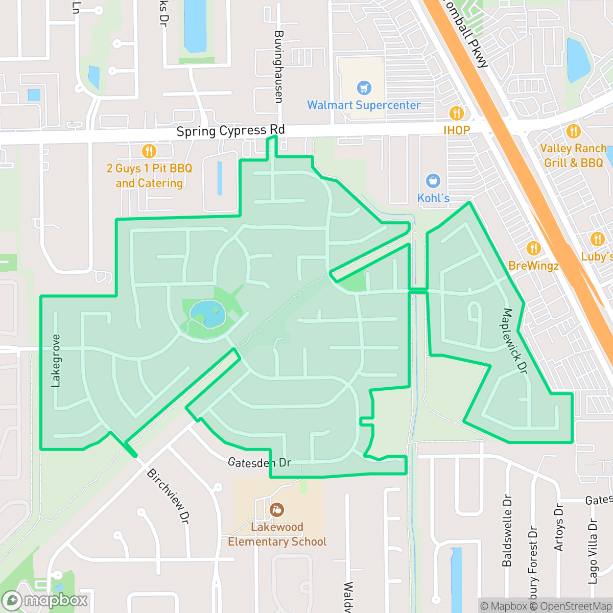 Map showing the location of Lakewood Grove, Houston, TX