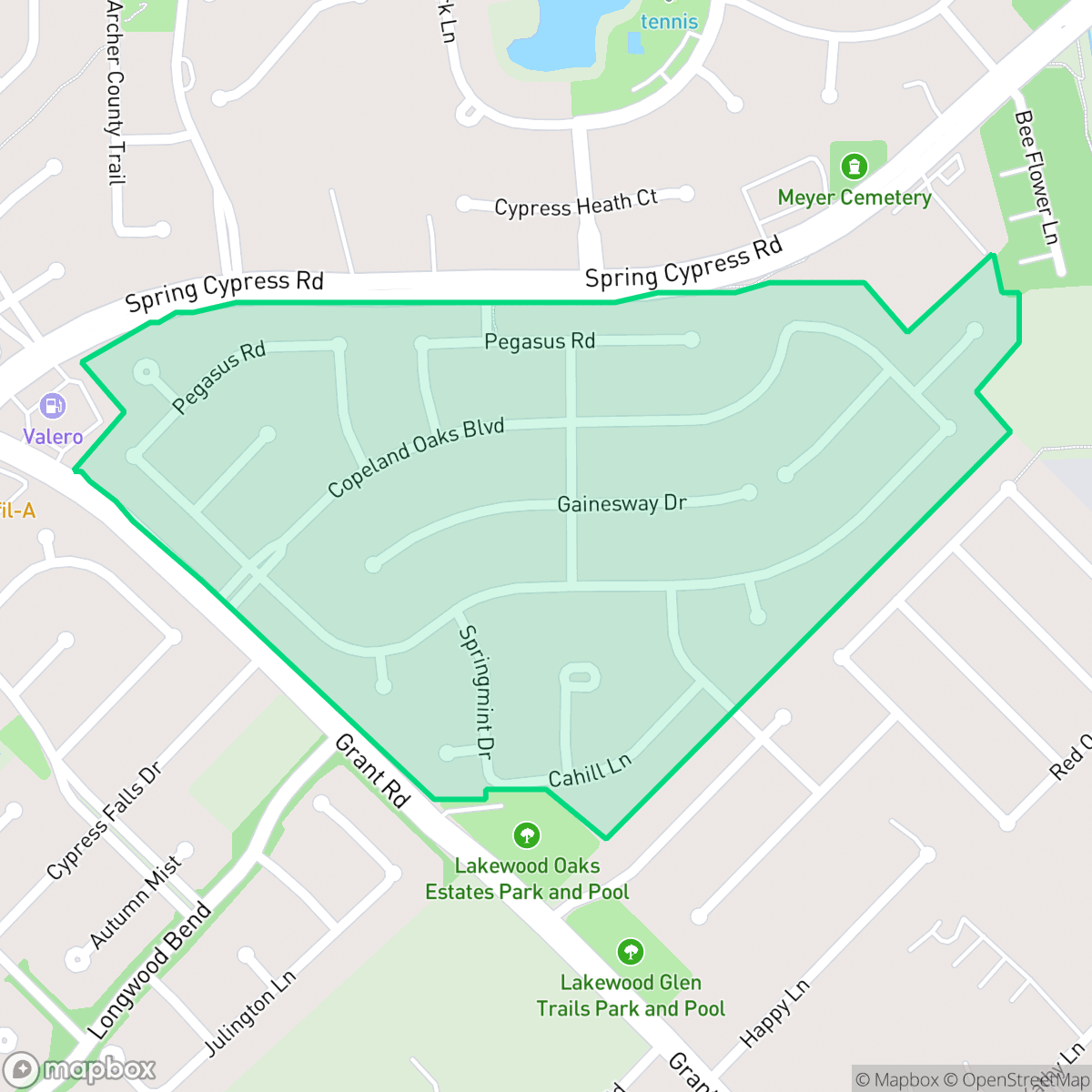 Map showing the location of Lakewood Oaks Estates, Houston, TX