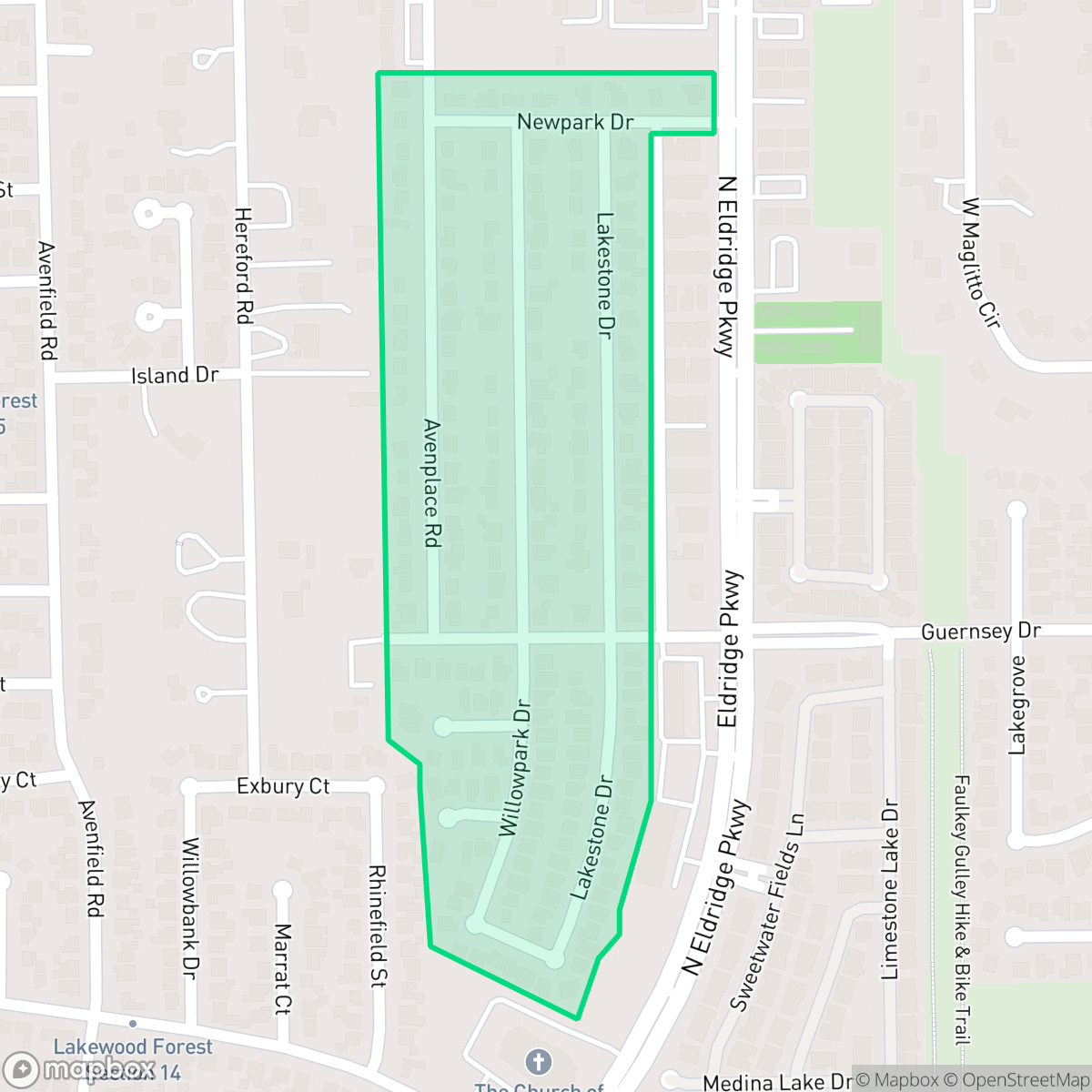 Map showing the location of Lakewood Park, Houston, TX
