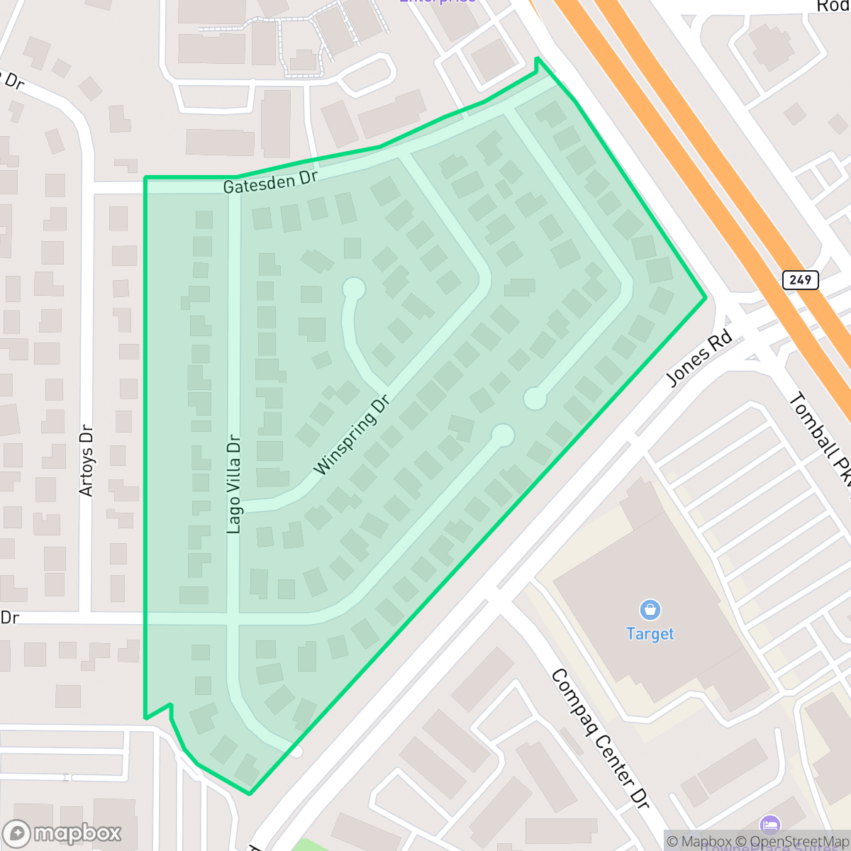 Map showing the location of Lakewood Village, Houston, TX
