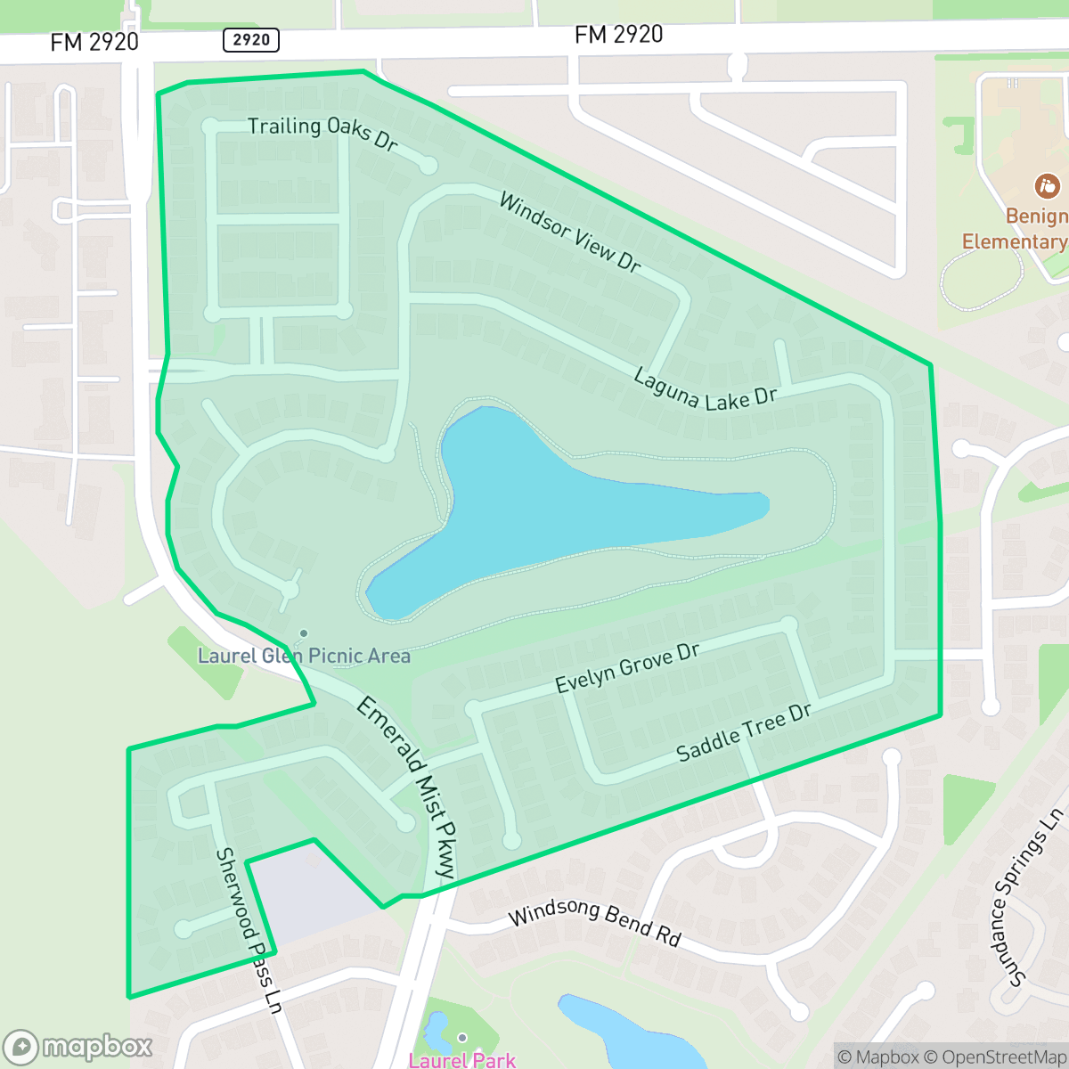 Map showing the location of Laurel Glen, Houston, TX