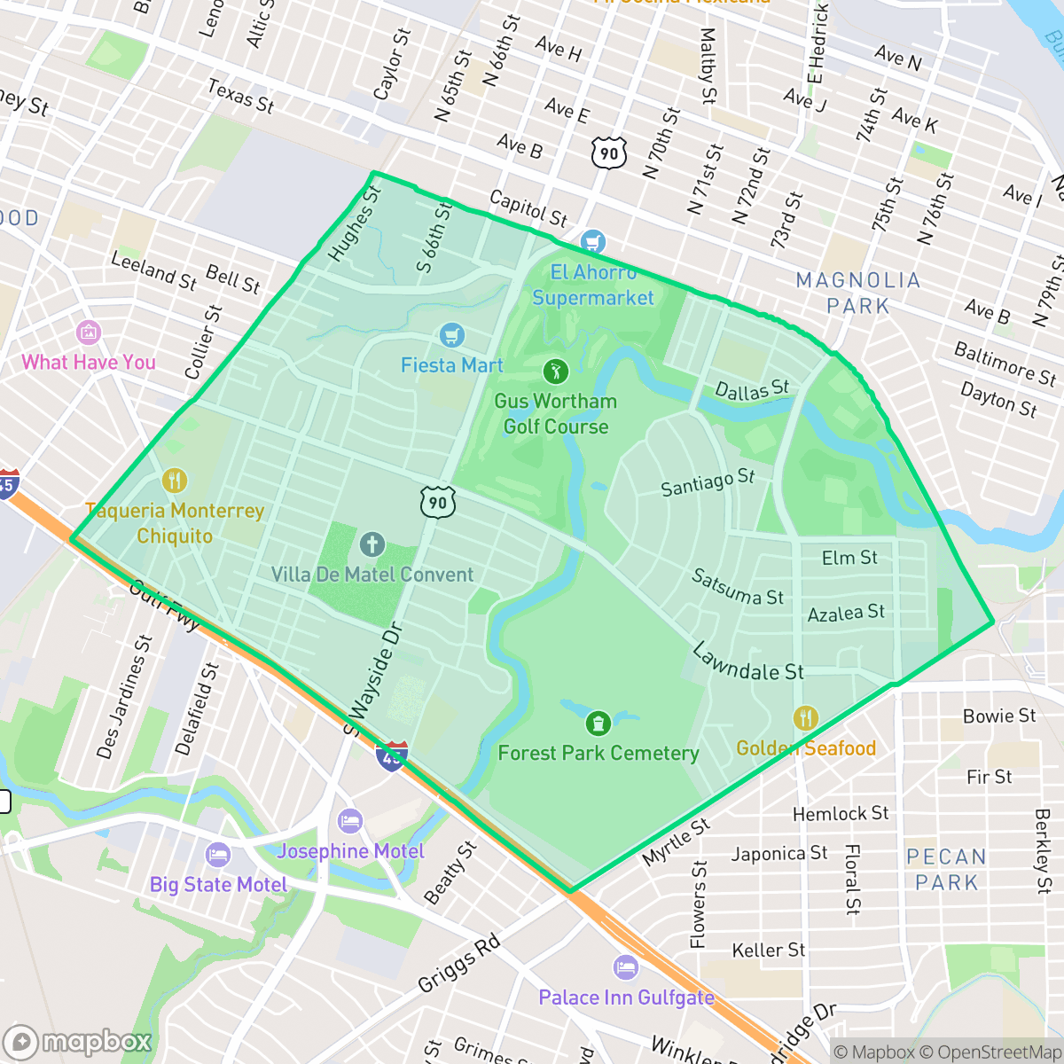 Map showing the location of Lawndale - Wayside, Houston, TX