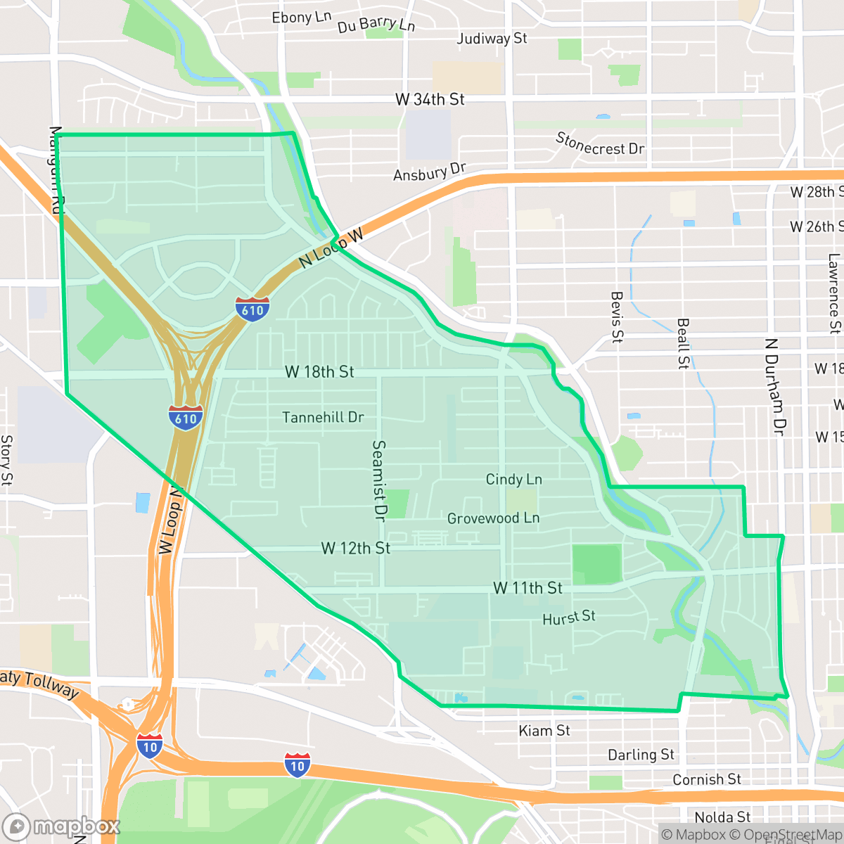 Map showing the location of Lazy Brook - Timbergrove, Houston, TX