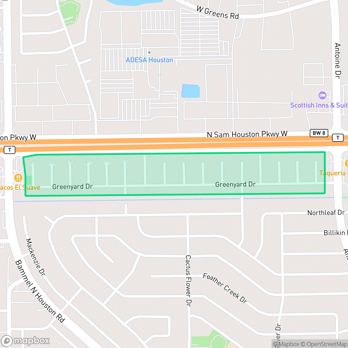 Map showing the location of Lincoln Green South, Houston, TX