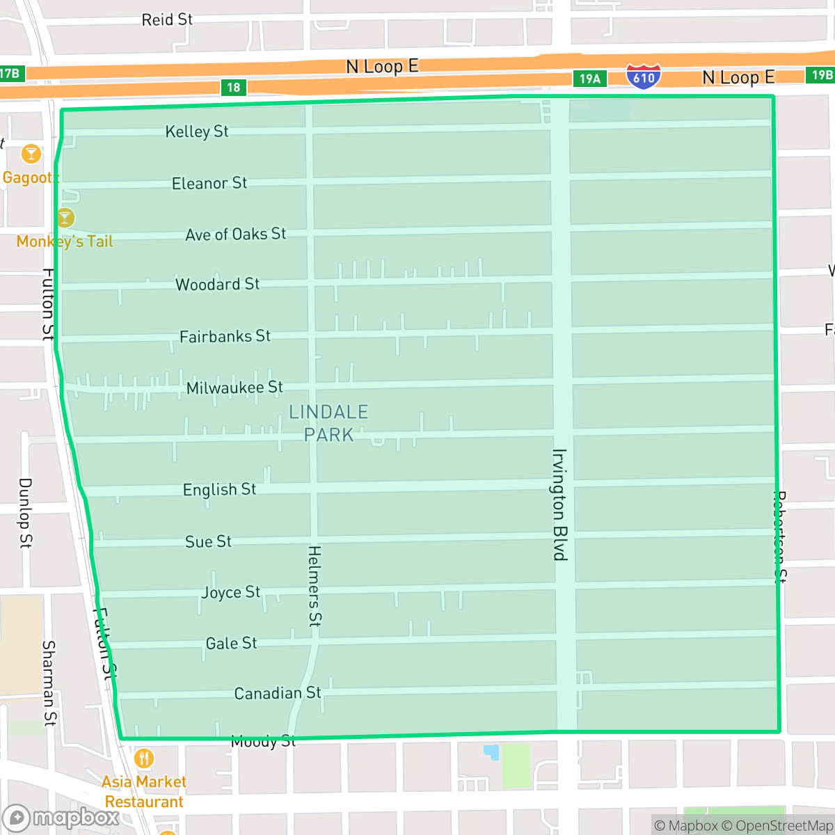 Map showing the location of Lindale Park, Houston, TX