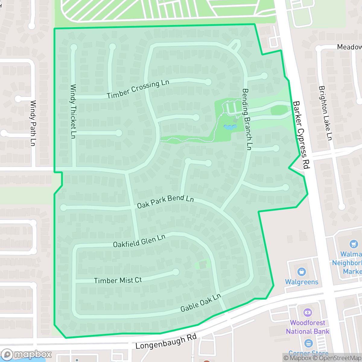 Map showing the location of Lone Oak Village, Houston, TX