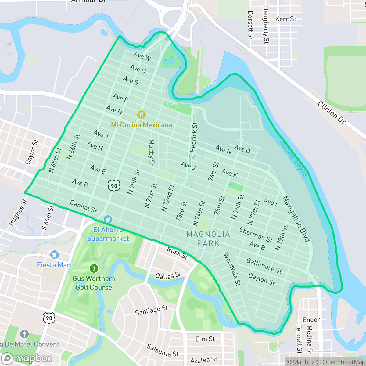 Map showing the location of Magnolia Park, Houston, TX
