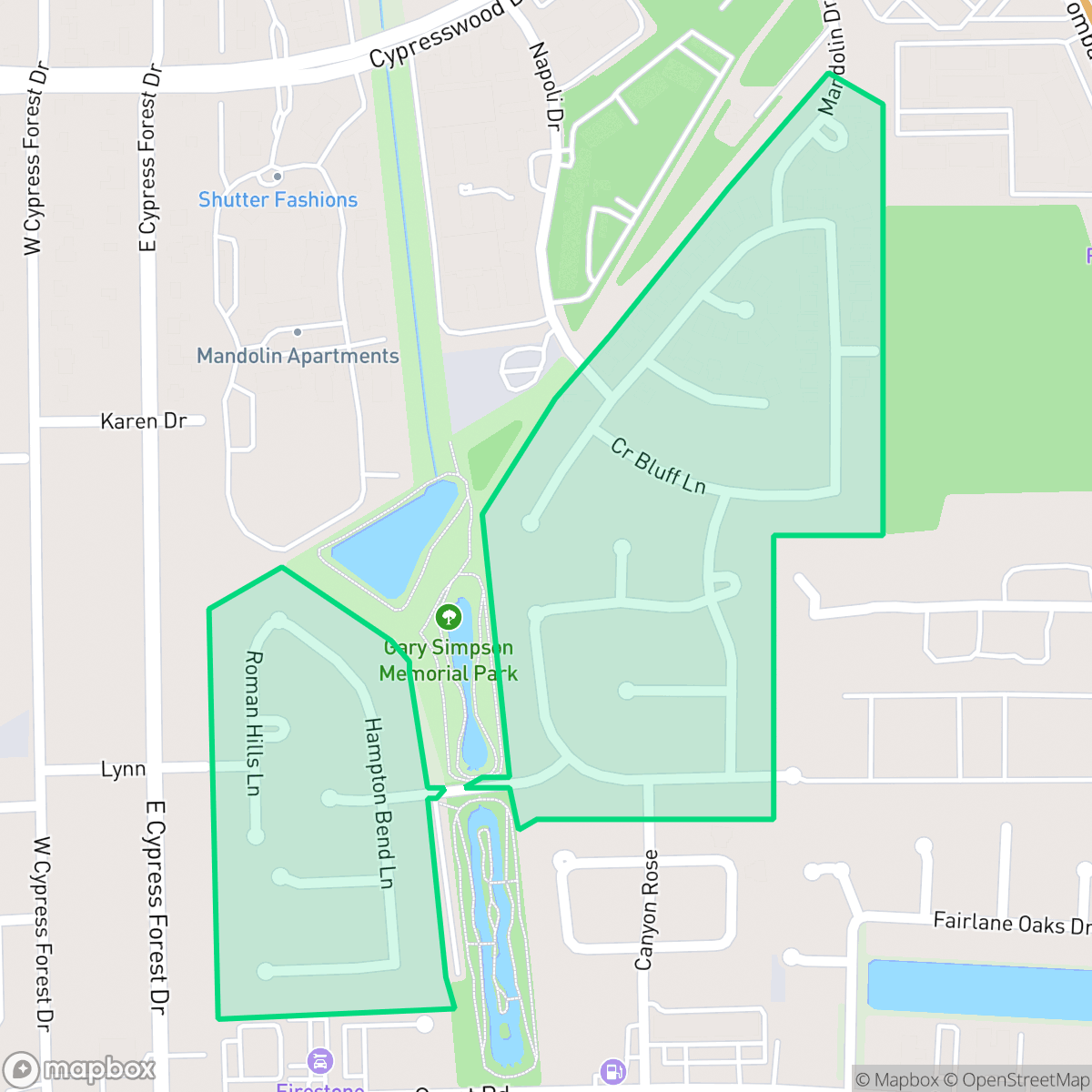 Map showing the location of Mandolin Village, Houston, TX