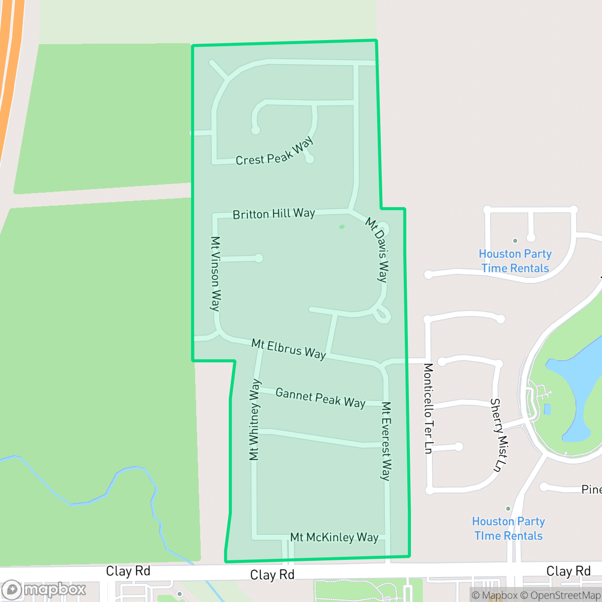 Map showing the location of Mason Lakes, Houston, TX
