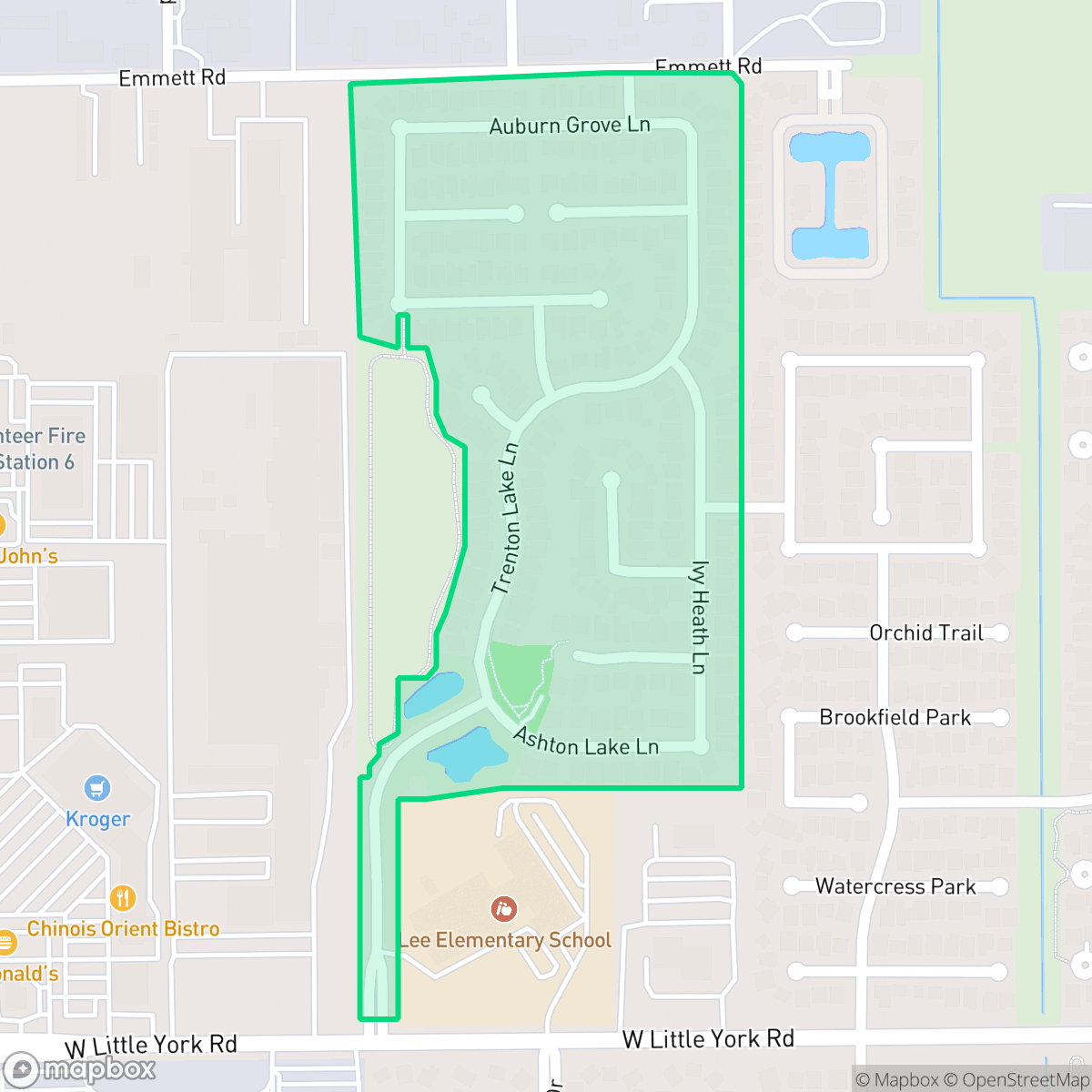 Map showing the location of McKendree Park, Houston, TX
