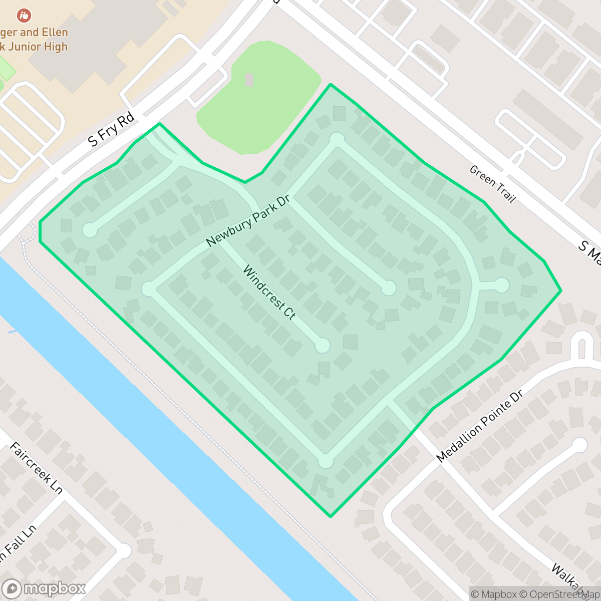 Map showing the location of Meadow Glen, Houston, TX
