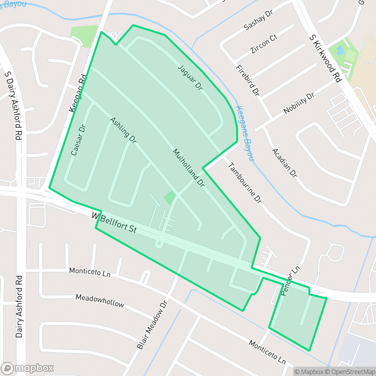 Map showing the location of Meadow Park, Houston, TX