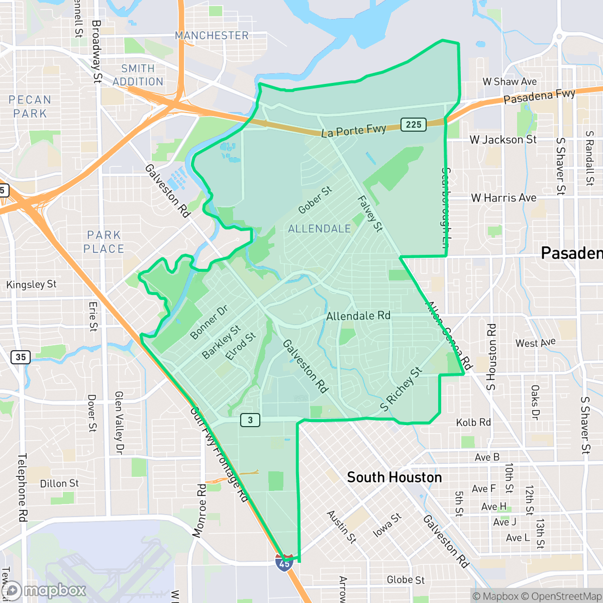 Map showing the location of Meadowbrook - Allendale, Houston, TX