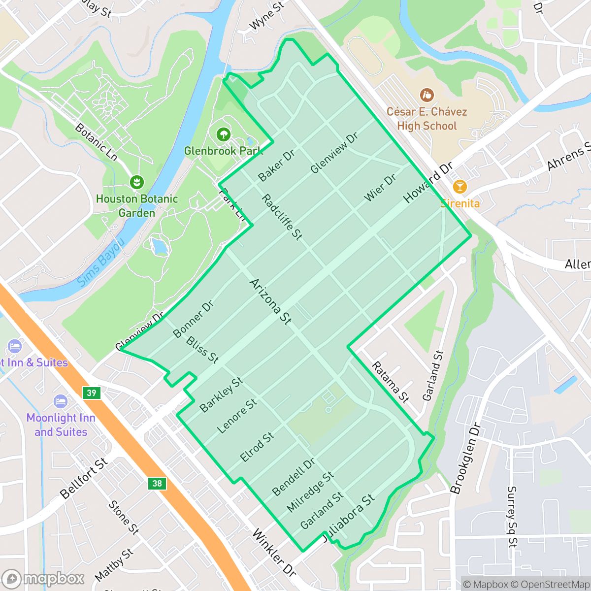 Map showing the location of Meadowbrook, Houston, TX