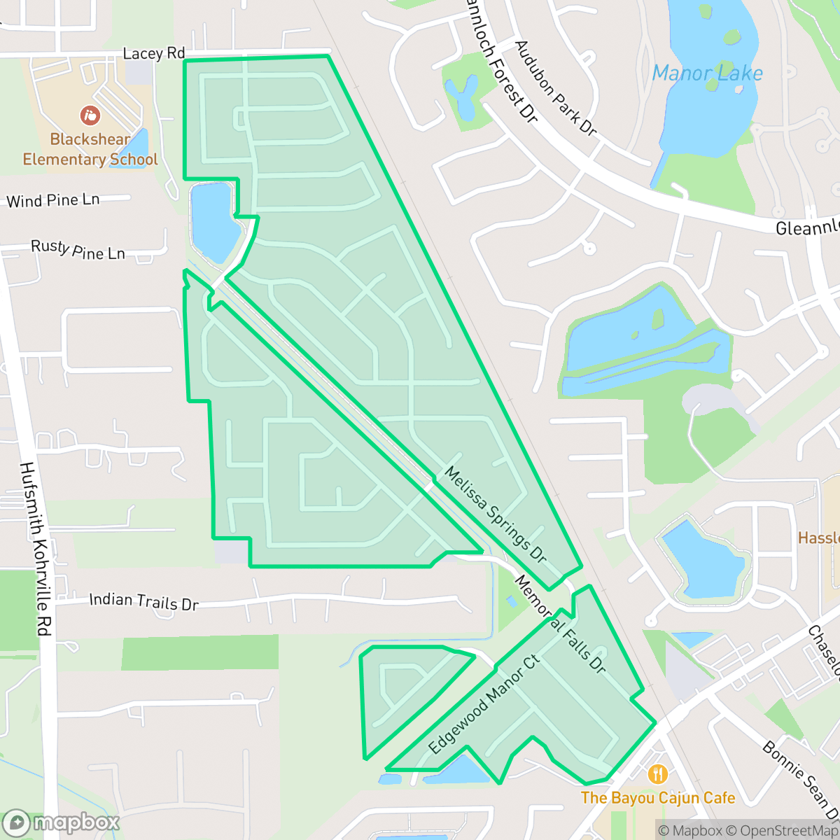 Map showing the location of Memorial Springs, Houston, TX