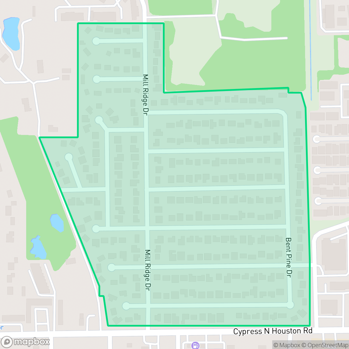 Map showing the location of Mill Ridge North, Houston, TX