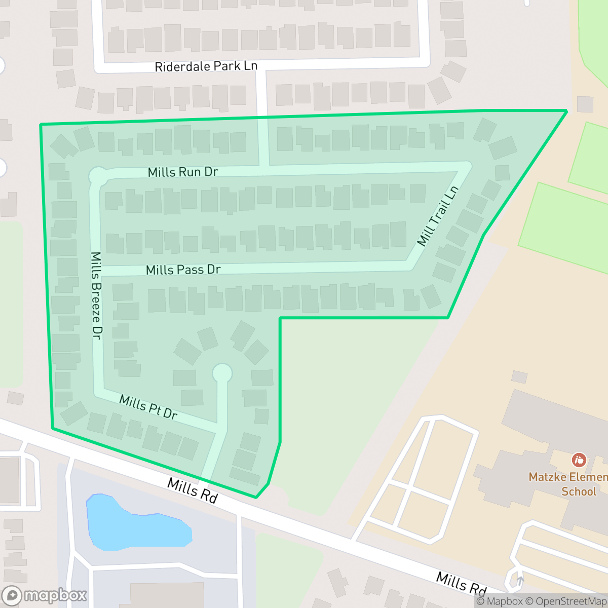 Map showing the location of Mills Crossing, Houston, TX