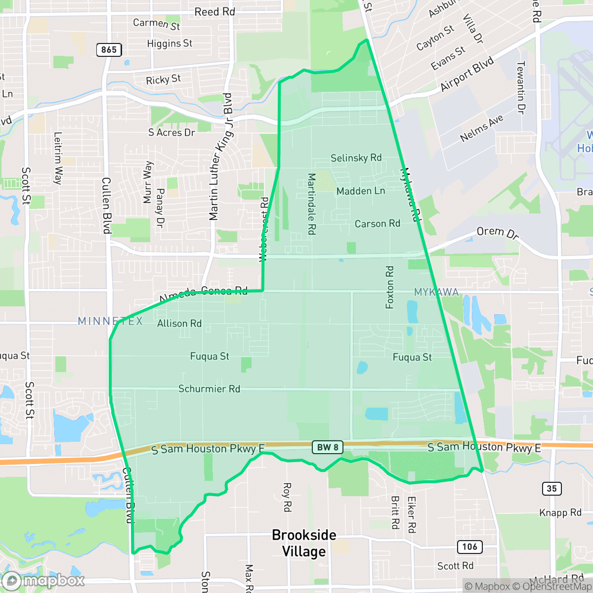 Map showing the location of Minnetex, Houston, TX