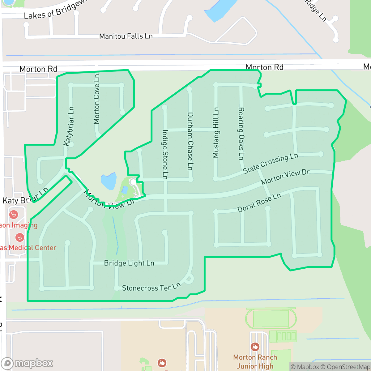 Map showing the location of Morton Ranch, Houston, TX