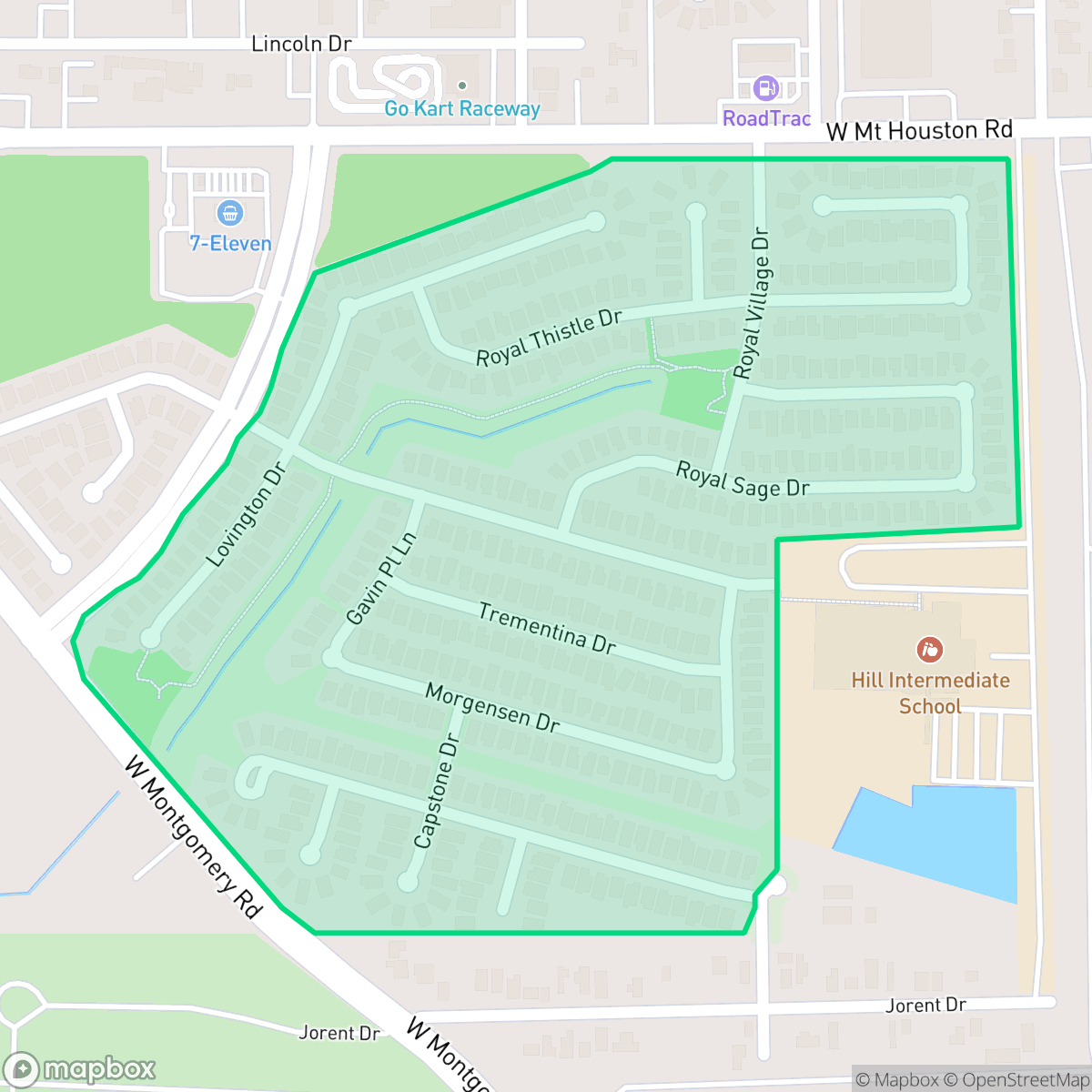 Map showing the location of Mount Royal Village, Houston, TX