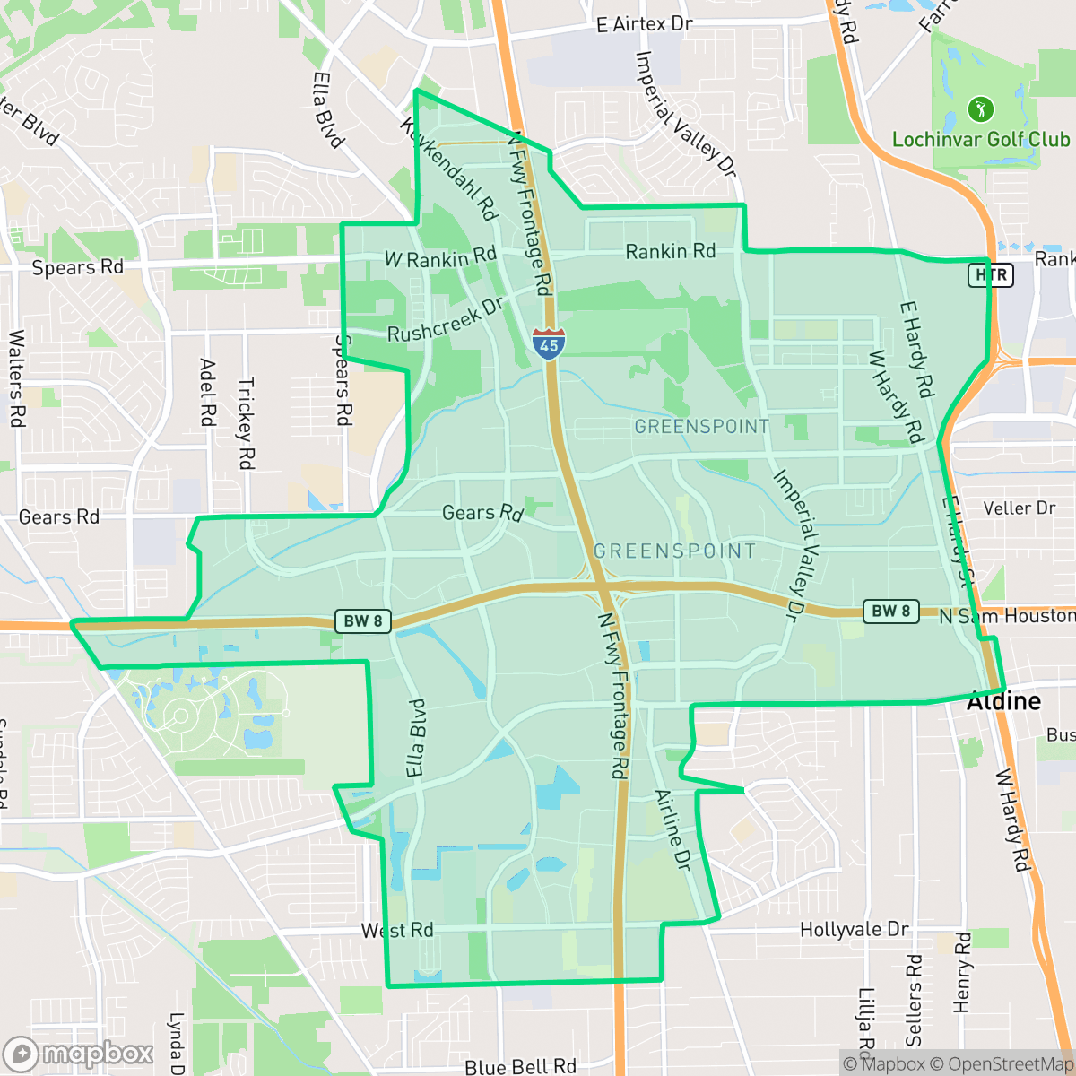 Map showing the location of North Houston District, Houston, TX