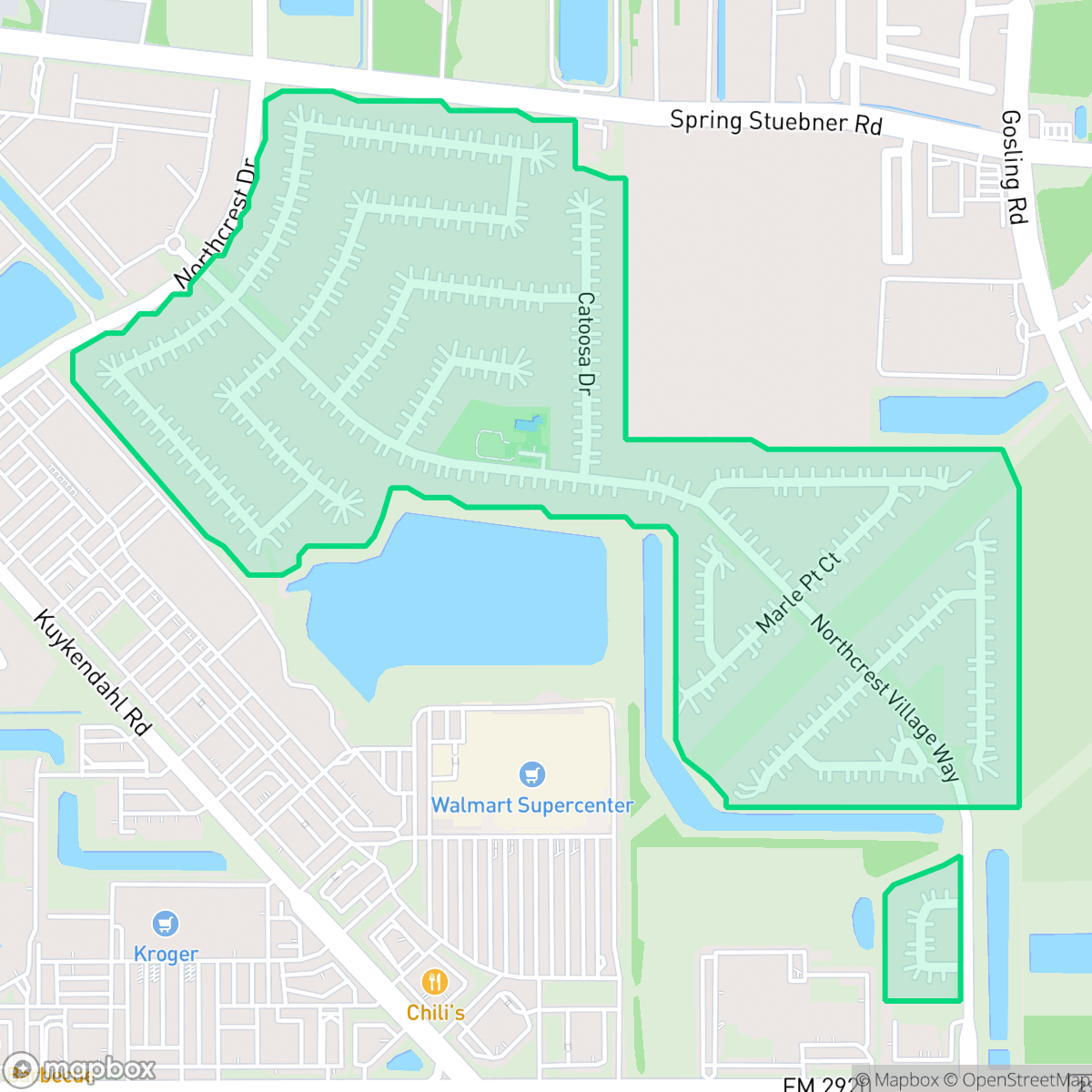Map showing the location of Northcrest Village, Houston, TX