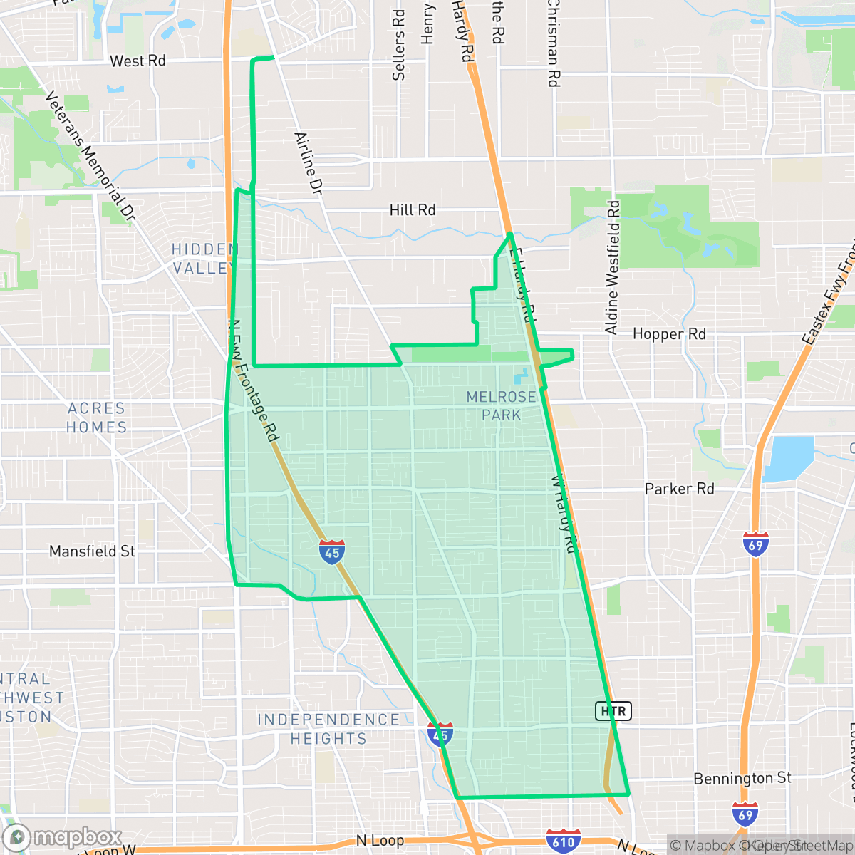 Map showing the location of Northside-Northline, Houston, TX