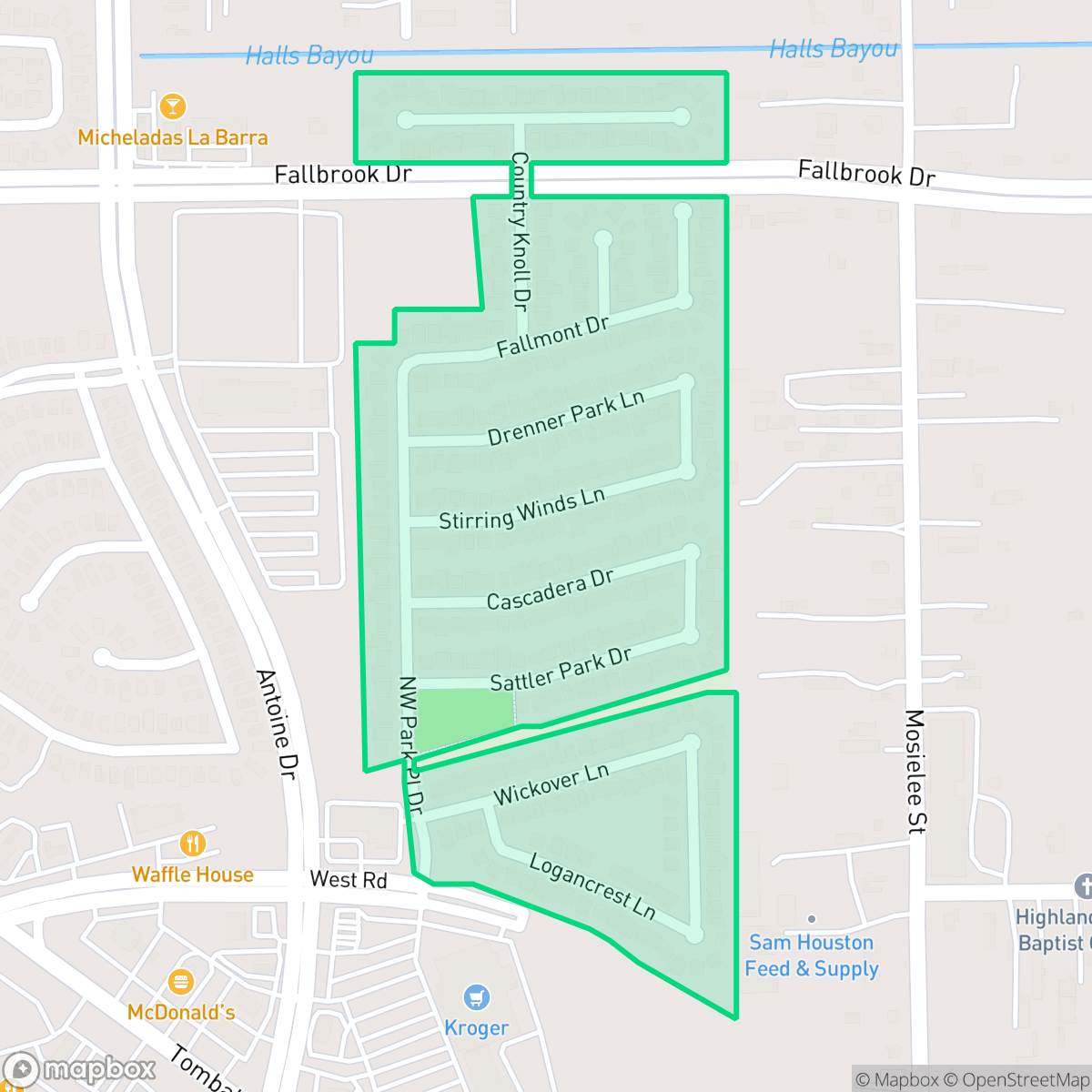 Map showing the location of Northwest Park Place, Houston, TX