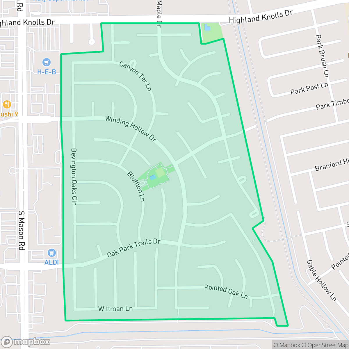 Map showing the location of Oak Park Trails, Houston, TX