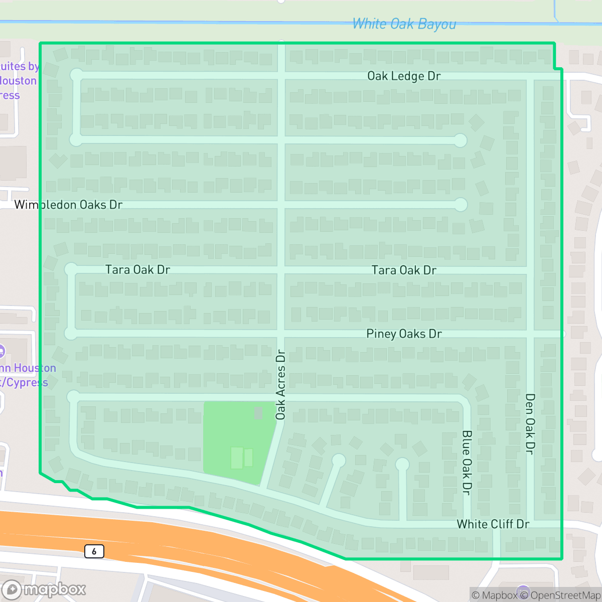 Map showing the location of Oakcliff Place, Houston, TX