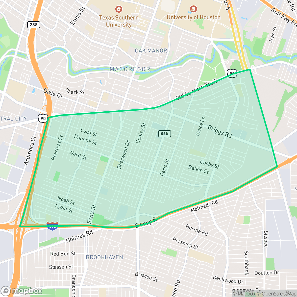 Map showing the location of Ost - South Union, Houston, TX