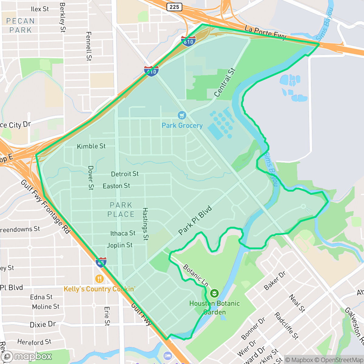 Map showing the location of Park Place, Houston, TX