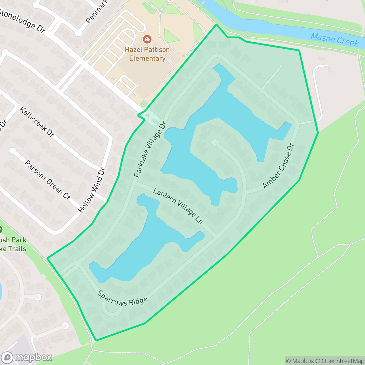 Map showing the location of Parklake, Houston, TX