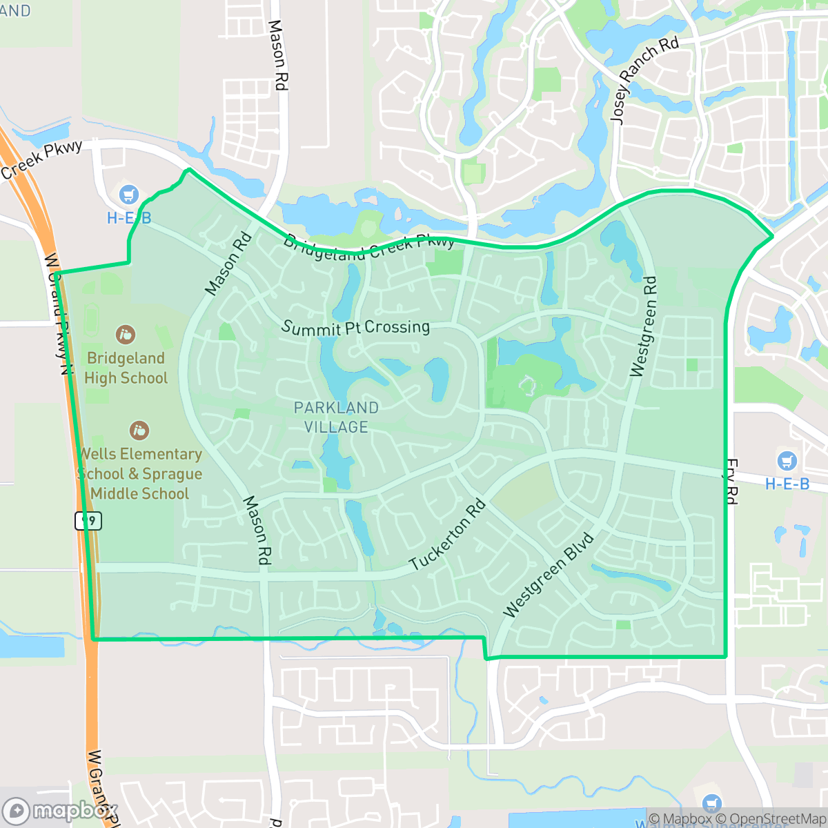 Map showing the location of Parkland Village, Houston, TX